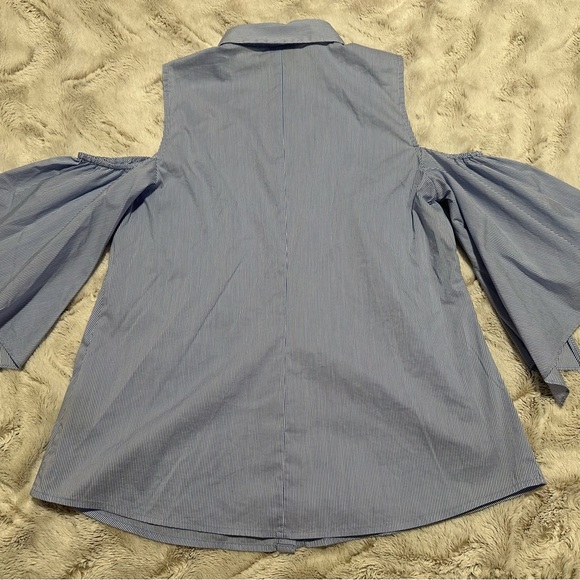 Worthington Light Blue Cold Shoulder Button Down Collar Shirt - Picture 3 of 11